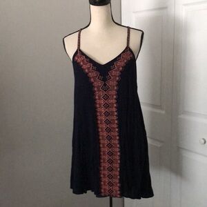 ❤️3X20 FRANCESCA’S Navy Blue & Coral Embroidery Strappy Summer Dress | M